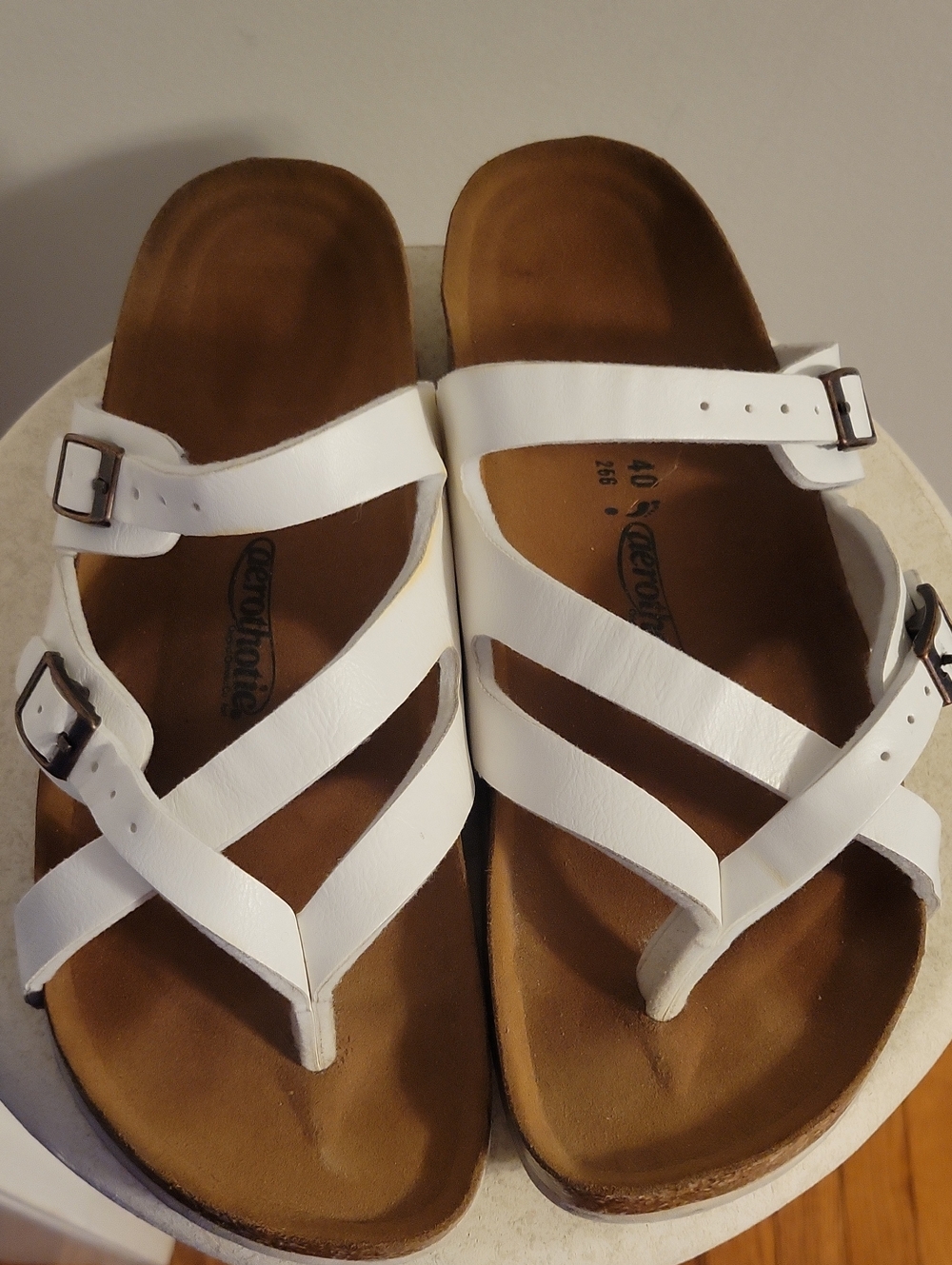 Aerothotic Women's White Strappy Buckle Sandals size 40 US 10